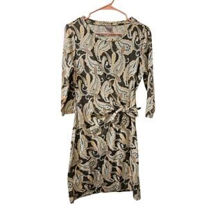 Chico’s Side-Tie Slub Dress Size 0 (S/4-6) Paisley Print 3/4 Sleeve Cotton Blend